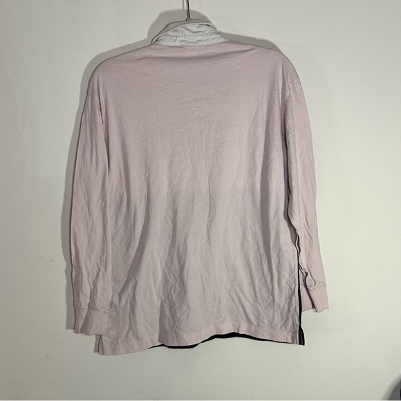 Victoria’s Secret PINK Rugby Shirt Long Sleeve Colorblock Pink w Black S Logo - Picture 9 of 12